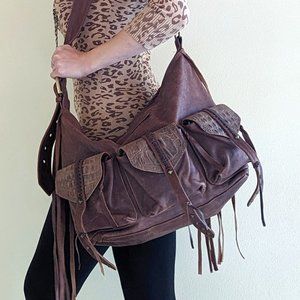 Boho Leather bag. Brown leather handbag. Crossbody. Weekender leather bag.